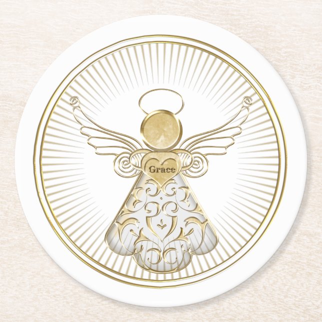 Golden Filigree Weihnachtsgel von Grace Runder Pappuntersetzer (Vorderseite)