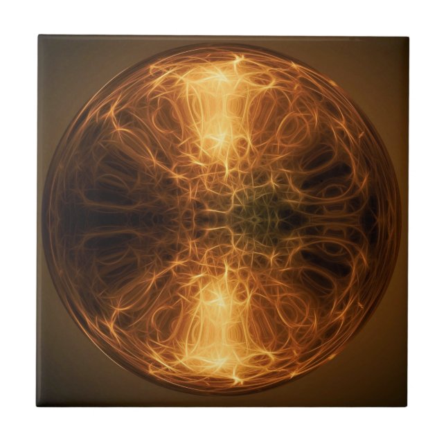 Golden Fire Light Fraktal Waves Ball Keramik Tile Fliese (Vorderseite)