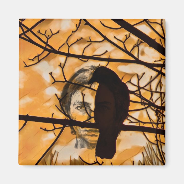 Golden Fire Raven Face Magnet (Vorne)