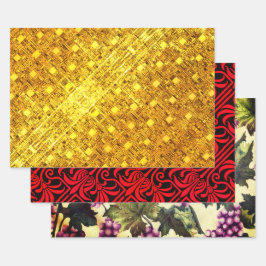 Golden Flare, Crimson Nouveau und Trauben & Weintr Geschenkpapier Set
