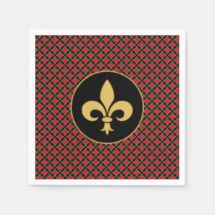 Golden Fleur-de-Lis on Black & Red Serviette