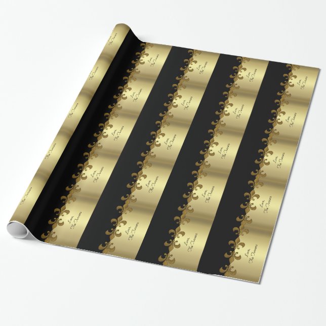 Golden Fleur-de-lis, schwarz und gold, kundenspezi Geschenkpapier (Ungerollt)