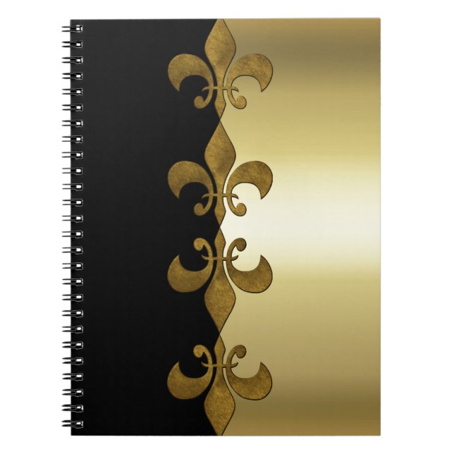 Golden Fleur-de-lis-Schwarzgolden-Monogramm Notizblock (Vorderseite)