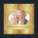 Golden floral 50. Hochzeitstag Foto Magnet<br><div class="desc">Foto-Magnet zum 50. Hochzeitstag mit goldenem Blumenmuster und Wirbel</div>