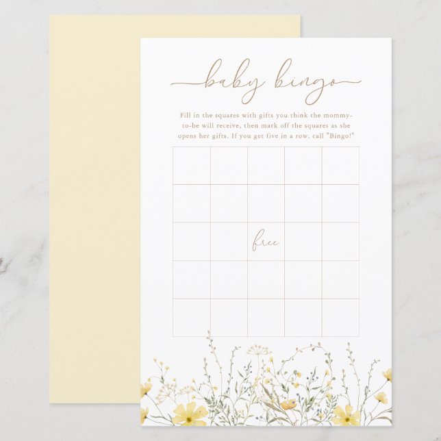 Golden Floral | Baby Bingo Game Card (Vorne/Hinten)