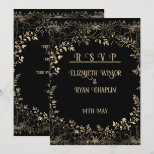 Golden Floral Black Elegante Save The Date
