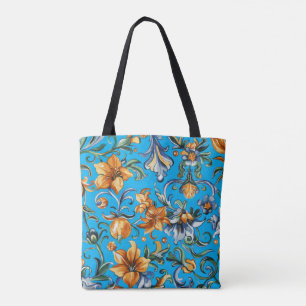 Golden Floral & Blue Iris Scroll Tasche