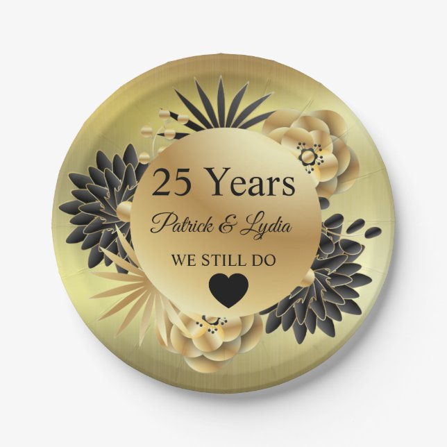 Golden Floral Boho 25-jähriges Jubiläum - WIR MACH Pappteller (Vorderseite)
