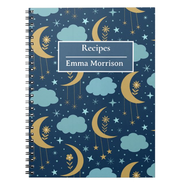 Golden Floral Boho Moon Personalisiertes Rezept Notizblock (Vorderseite)