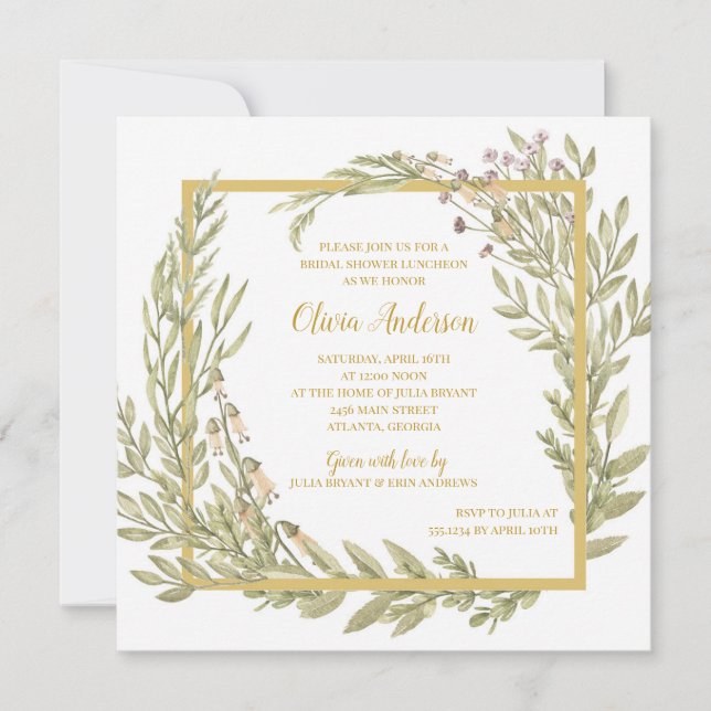 Golden Floral Border Bridal Luncheon Einladung (Vorderseite)