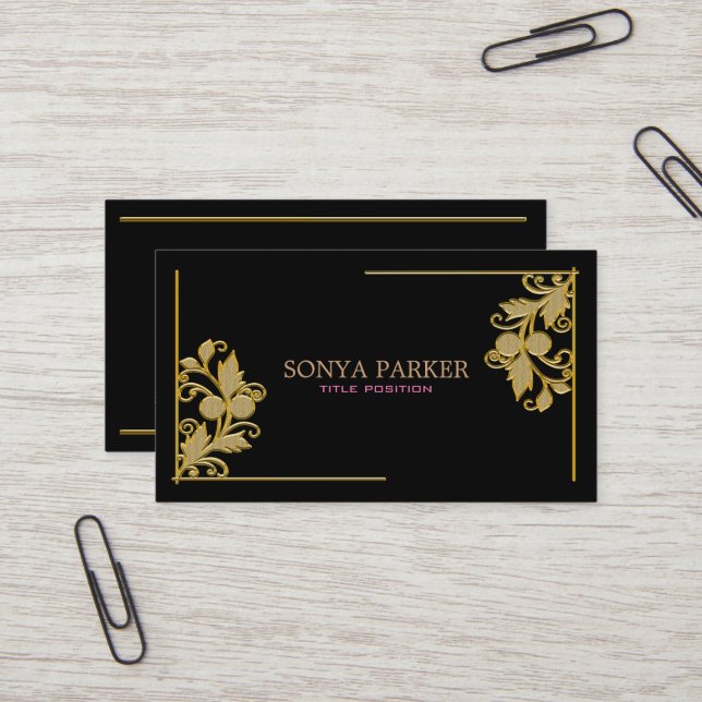 Golden Floral Border Visitenkarte (Vorderseite/Rückseite Beispiel)