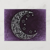 Golden Floral Crescent Moon and Stars on Lila