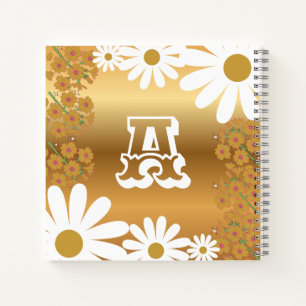 Golden Floral Daisy Notebook mit Letter A Notizbuch