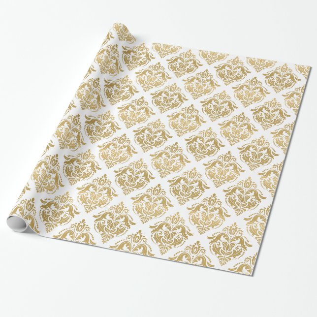 Golden Floral Damask Geometrisches Muster Geschenkpapier (Ungerollt)