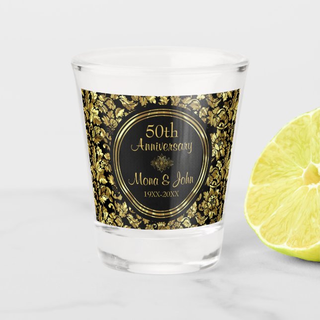 Golden Floral Damask Jubiläum Schnapsglas (Vorderseite)