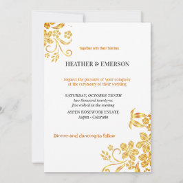 Golden Floral Elegante weiße Hochzeit Einladung