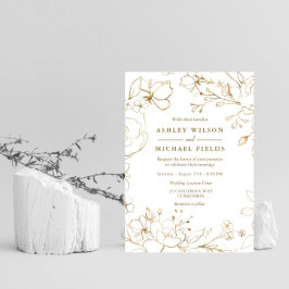 Golden Floral Elegantes Weiß Moderne Hochzeit Einladung