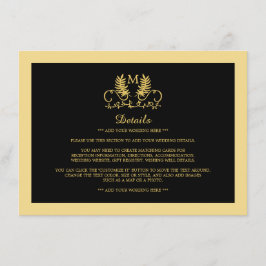 Golden Floral Emblem Hochzeitsdetails Begleitkarte