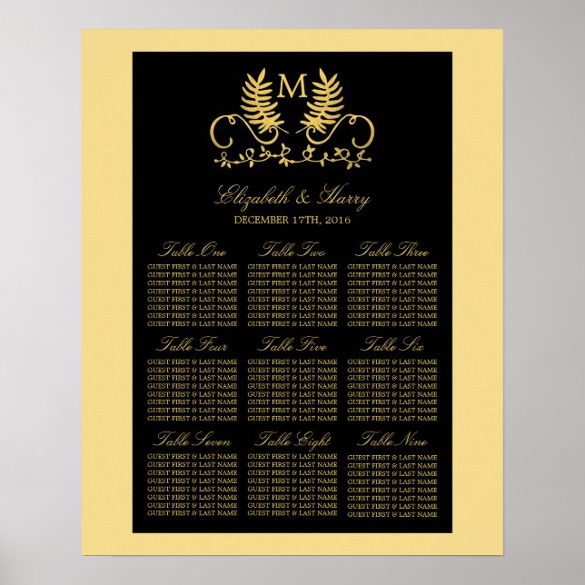 Golden Floral Emblem Hochzeitssattel Poster (Vorne)