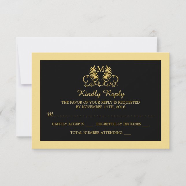 Golden Floral Emblem Wedding RSVP (Vorderseite)
