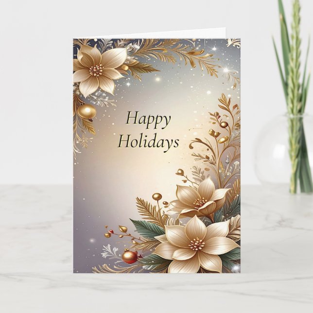 Golden Floral Holiday Card Karte (Vorderseite)