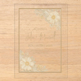 Golden Floral Minimalistischer Hochzeitsempfang Acryleinladungen