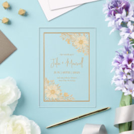 Golden Floral Minimalistischer Hochzeitsempfang Acryleinladungen