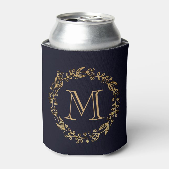 Golden Floral Monogram Dosenkühler (Kanne Vorderseite)