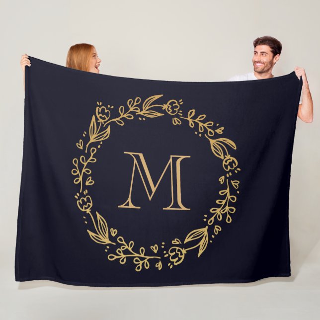 Golden Floral Monogram Fleecedecke (Beispiel)
