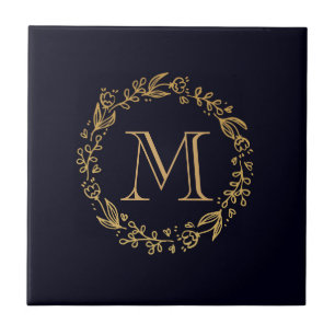 Golden Floral Monogram Fliese
