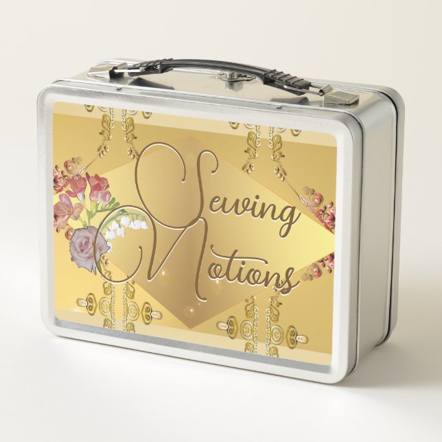 Golden Floral Nähgeschichten Metal Lunchbox (Rückseite)