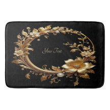 Golden Floral Ornate Frame Bath Mat