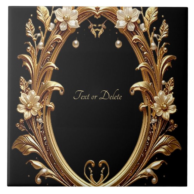 Golden Floral Ornate Frame Ceramic Tile Fliese (Vorderseite)