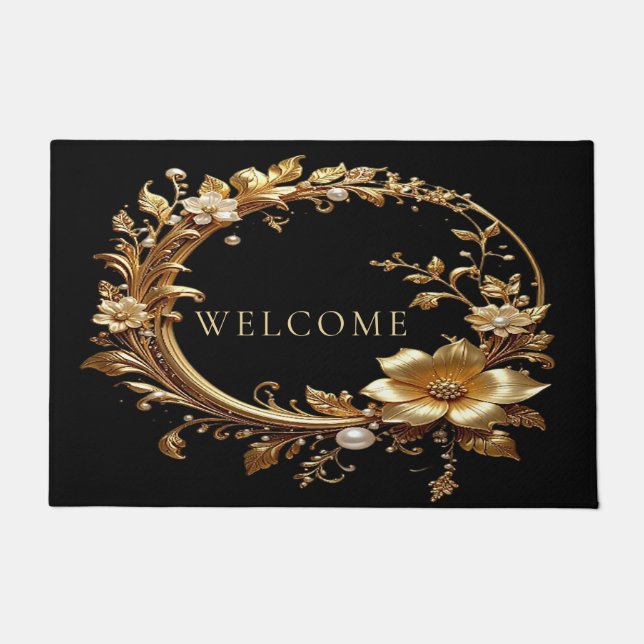Golden Floral Ornate Frame Doormat Fußmatte (Vorderseite)