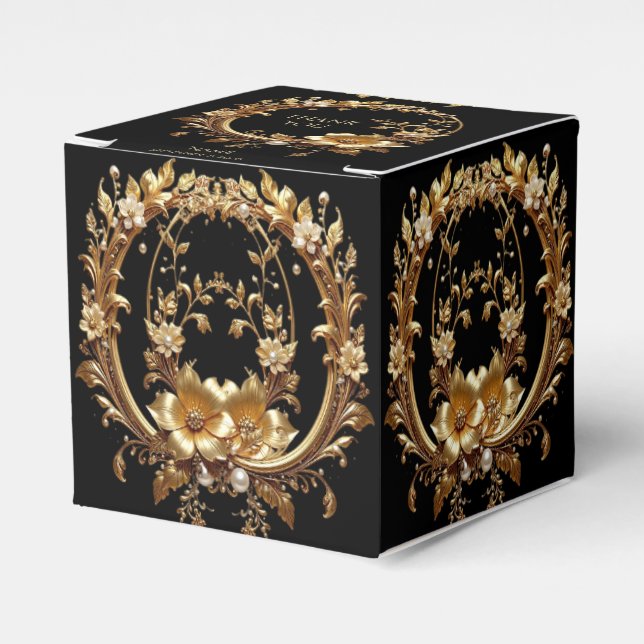 Golden Floral Ornate Frame Favor Box Geschenkschachtel (Vorderseite)