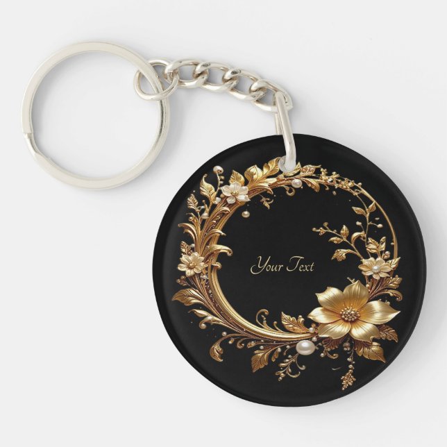 Golden Floral Ornate Frame Keychain (Devant)