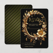 Golden Floral Ornate Frame RSVP Card