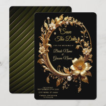 Golden Floral Ornate Frame Save The Date