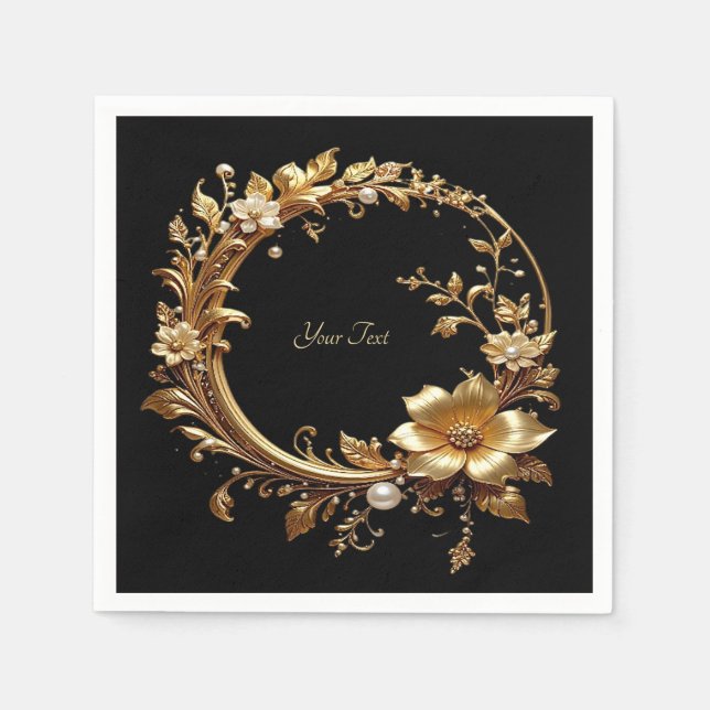 Golden Floral Ornate Frame Serviette (Vorderseite)