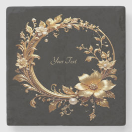 Golden Floral Ornate Frame Stone Coaster Steinuntersetzer