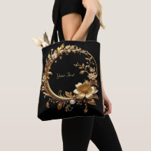 Golden Floral Ornate Frame Tote Bag