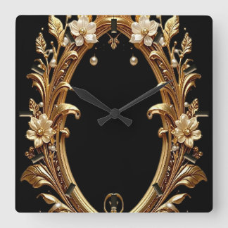Golden Floral Ornate Frame Wall Clock Quadratische Wanduhr