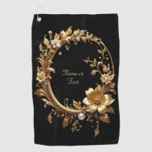 Golden Floral Ornate Golf Towel