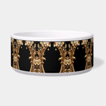 Golden Floral Ornate Pet Bowl
