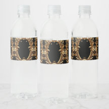 Golden Floral Ornate Water Bottle Label