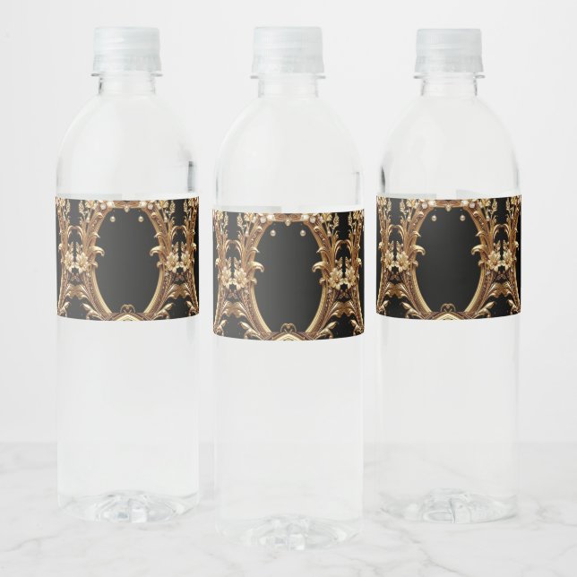 Golden Floral Ornate Water Bottle Label (Flaschen)