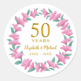 Golden Floral Pink Kraut zum 50. Hochzeitstag Runder Aufkleber