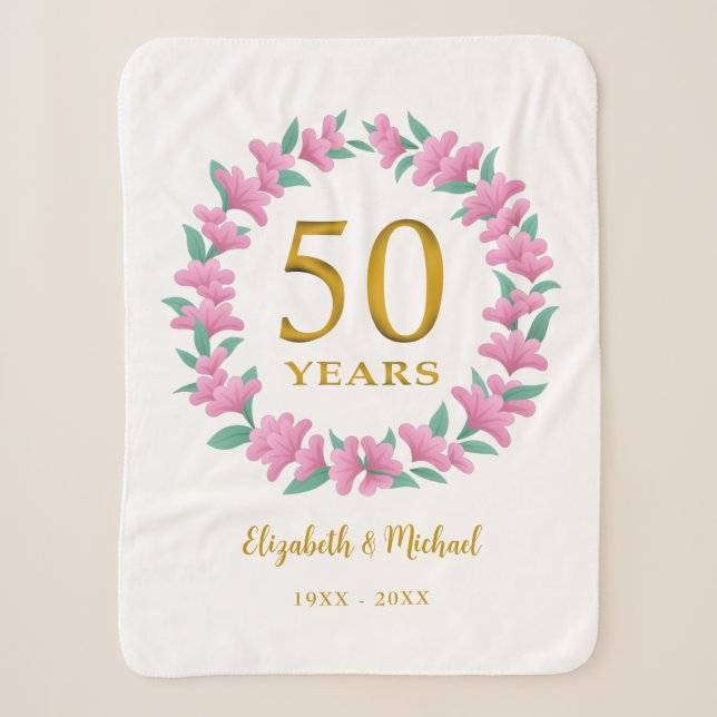 Golden Floral Pink Kraut zum 50. Jubiläum Sherpadecke (Vorderseite)