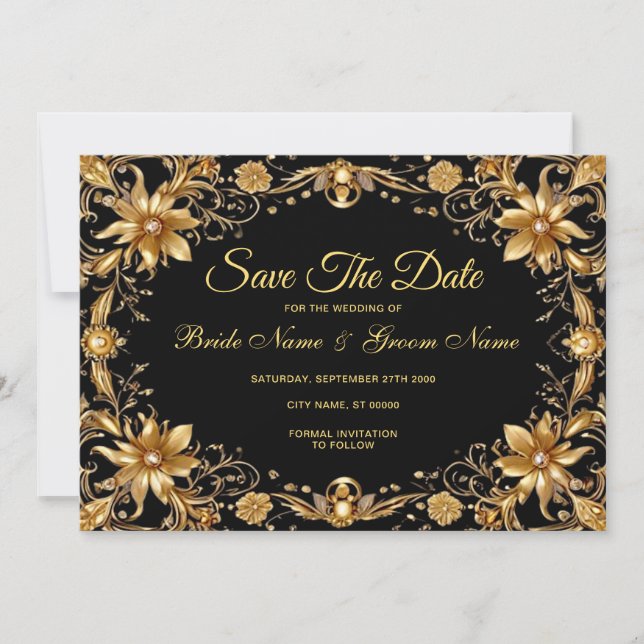 Golden Floral Save the Date (Vorderseite)