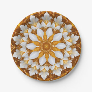 Golden Floral Snowflake Kaleidoskop Pappteller
